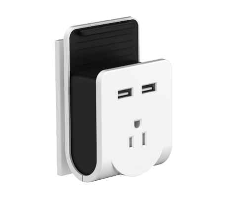 Power outlet and 2-port USB charger with phone cradle