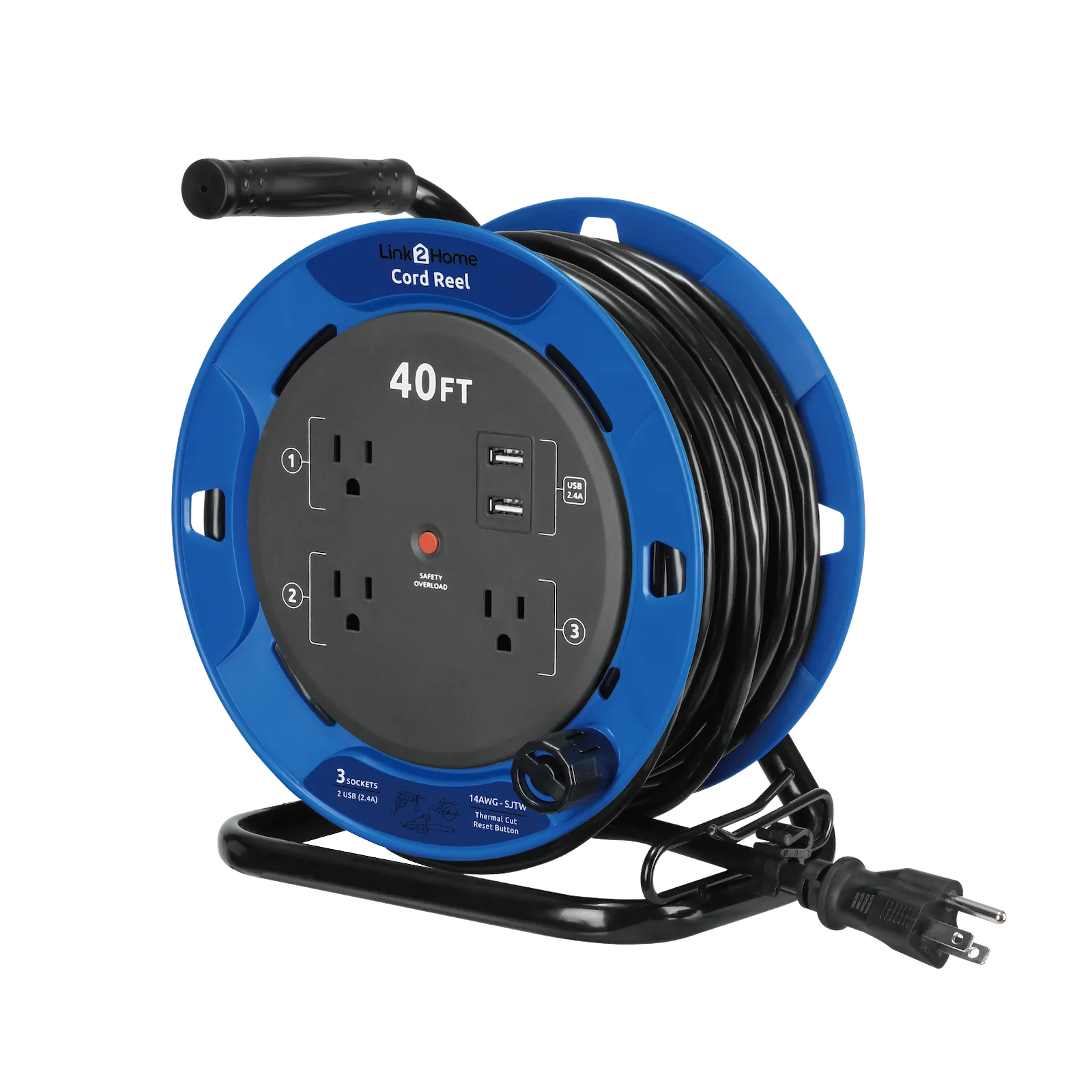 Link2Home - 40 Ft. Extension Cord Reel, Blue