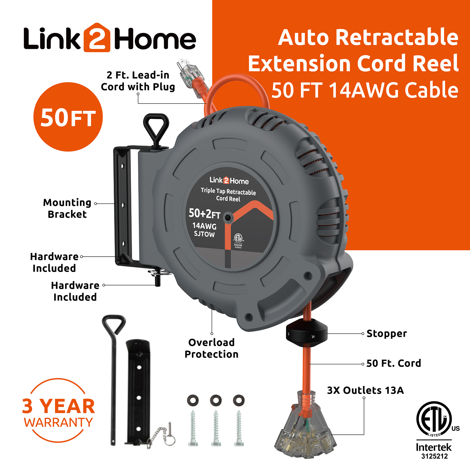 Link2Home - Cord Storage 3 ft. Extension