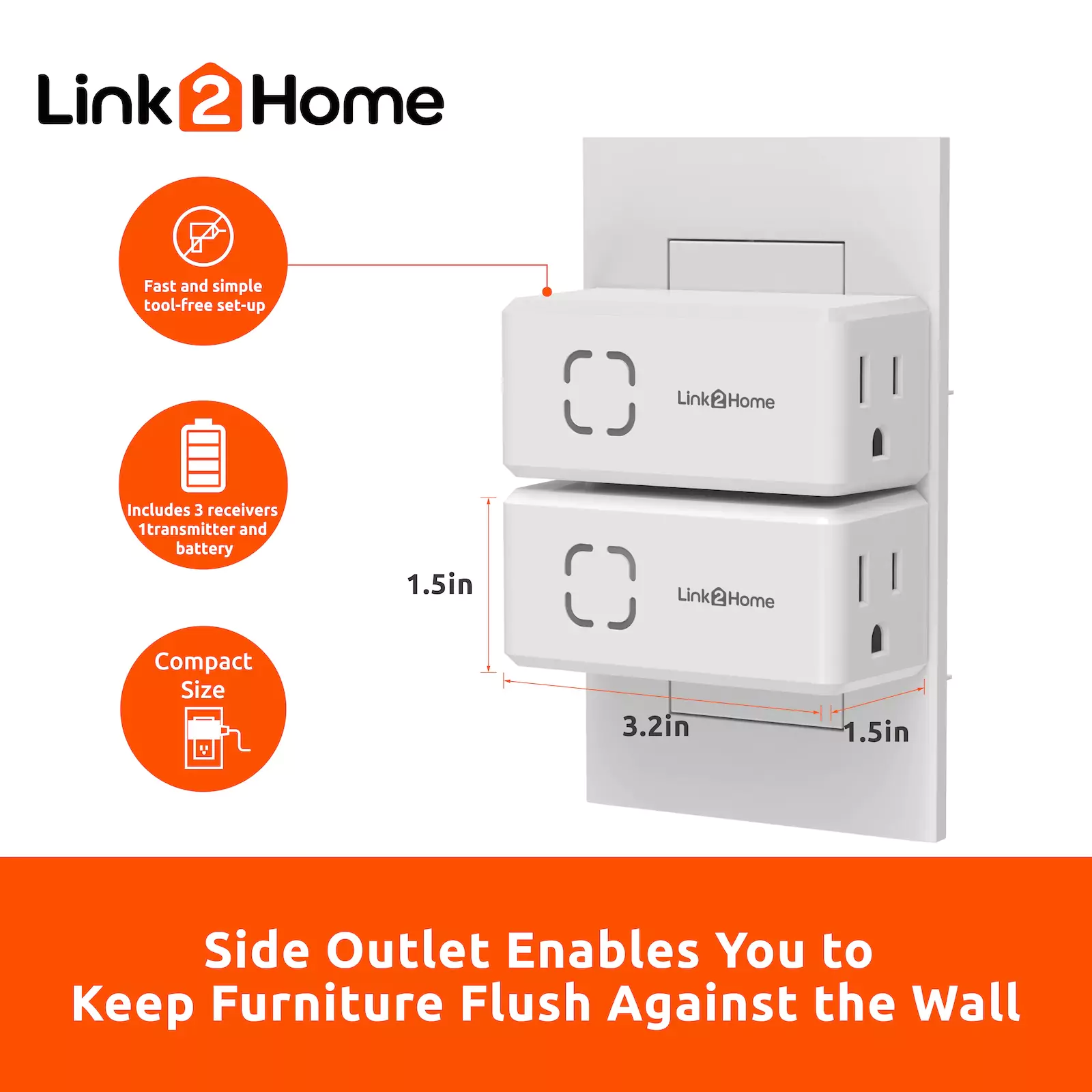 Link2Home - Wireless Remote Control Outlet Light Switch with Countdown Timer