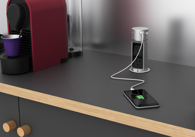Pop-up socket + 2 Outlets + 2 USB stainless