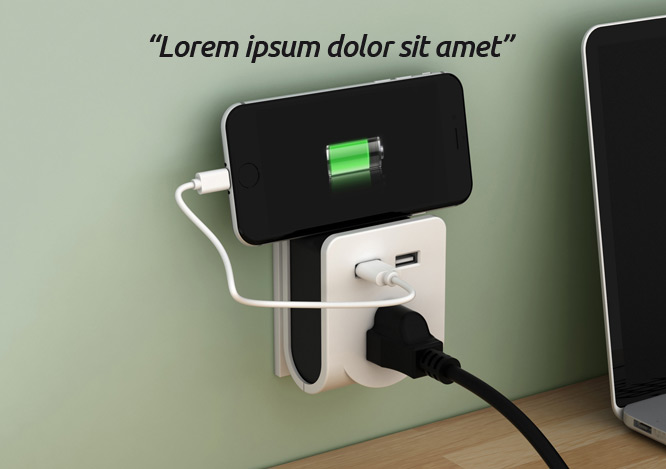 Power outlet and 2-port USB charger with phone cradle